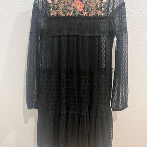 Maeve Black Lace Dress with Colorful Floral Embroidery